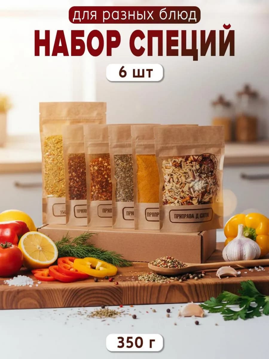 Набор специй и приправ подарочный для разных блюд 6 шт