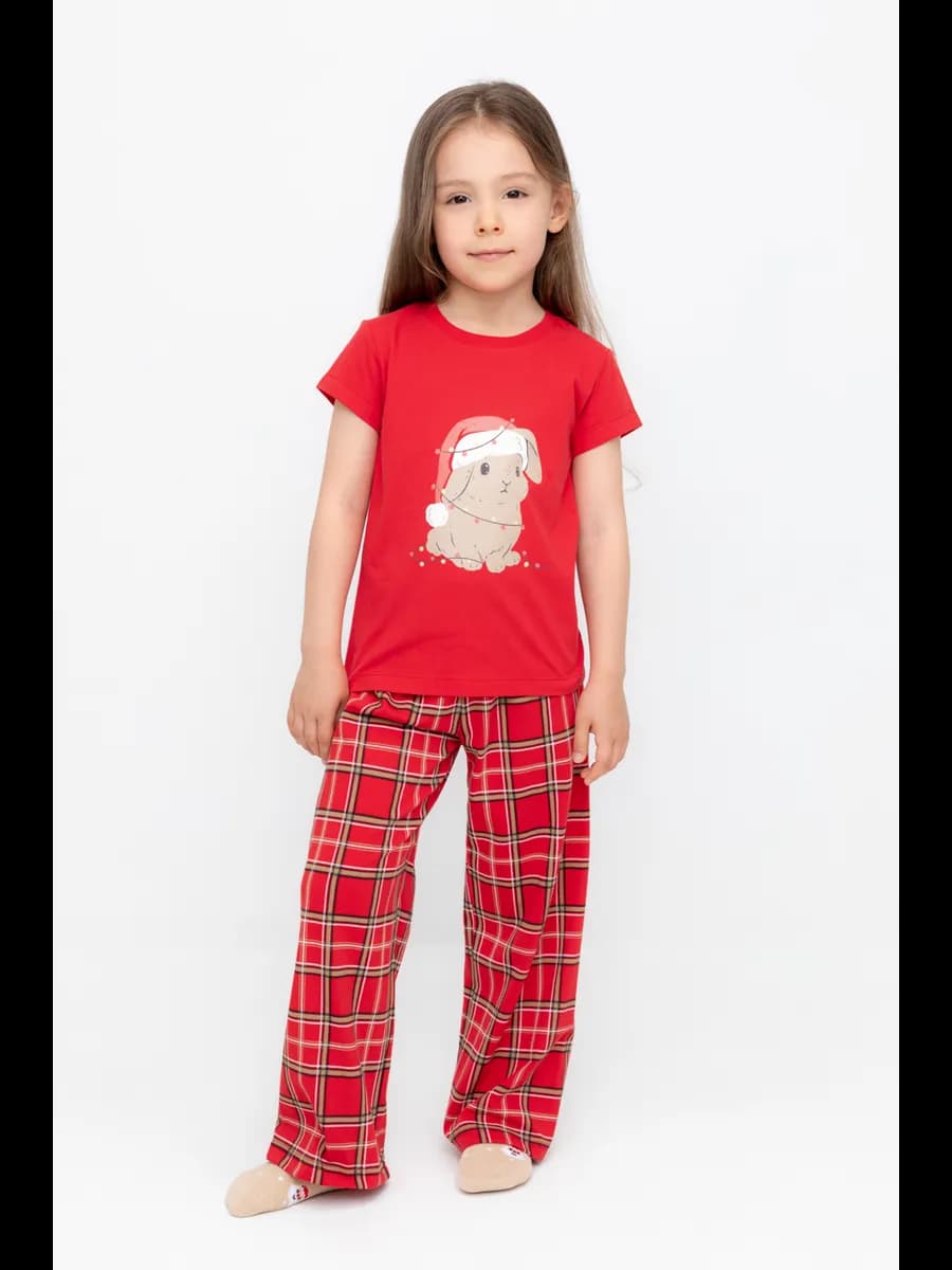 Новогодняя пижама для девочки со штанами и футболкой