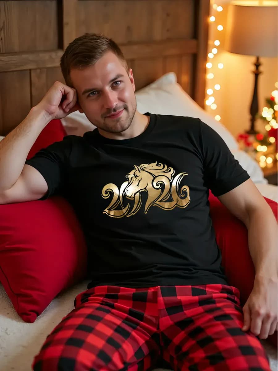 Пижама новогодняя со штанами в клетку family look семейная