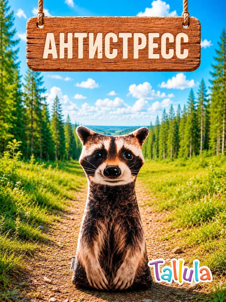 Енот мягкая игрушка антистресс подушка, 23 см