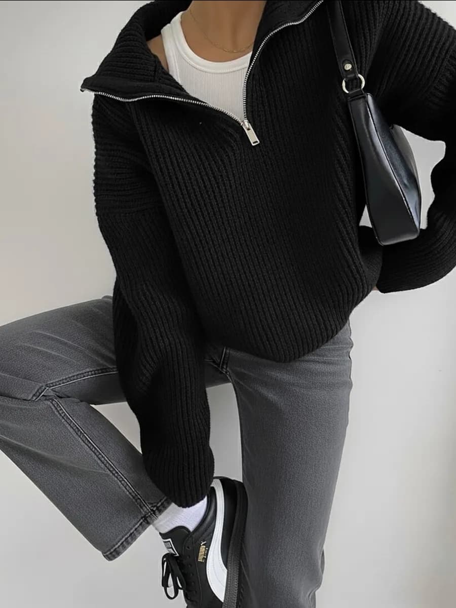 Зимний свитер полузамок оверсайз y2k поло на молнии