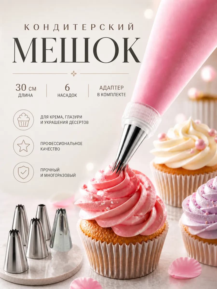 Кондитерский мешок с насадками многоразовый силиконовый