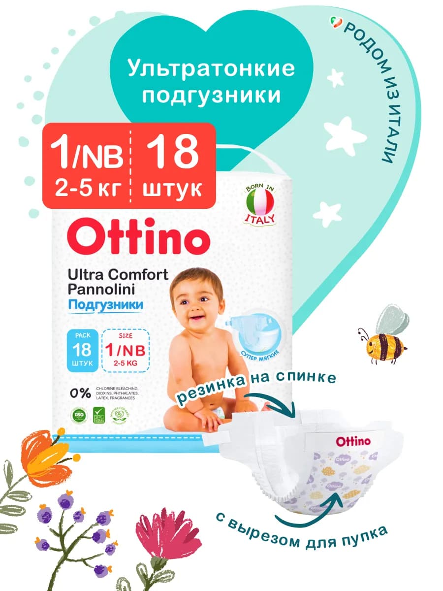 Подгузники для новорожденных 1 NB 3-5 кг ультратонкие