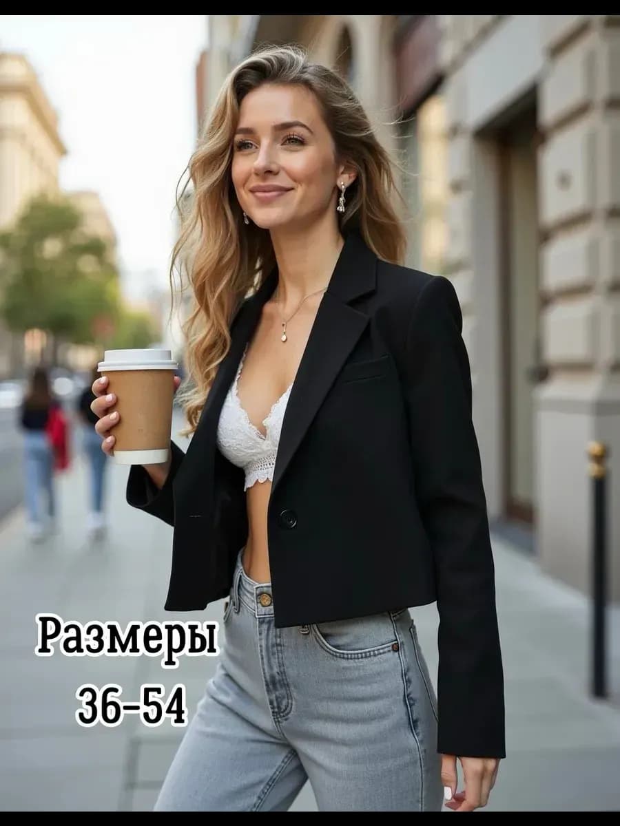 Укороченный пиджак черный оверсайз