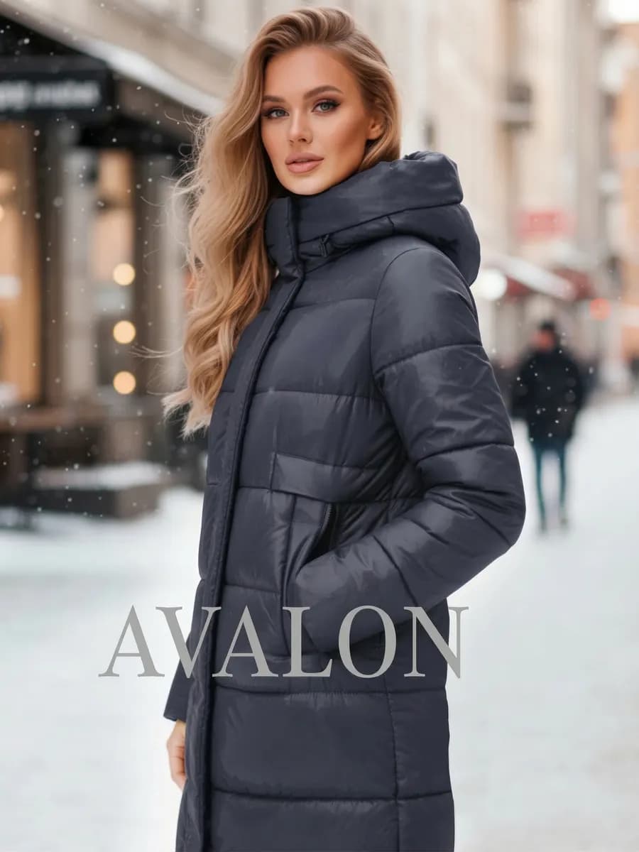 Пуховик зимний стеганый с капюшоном - фото 1