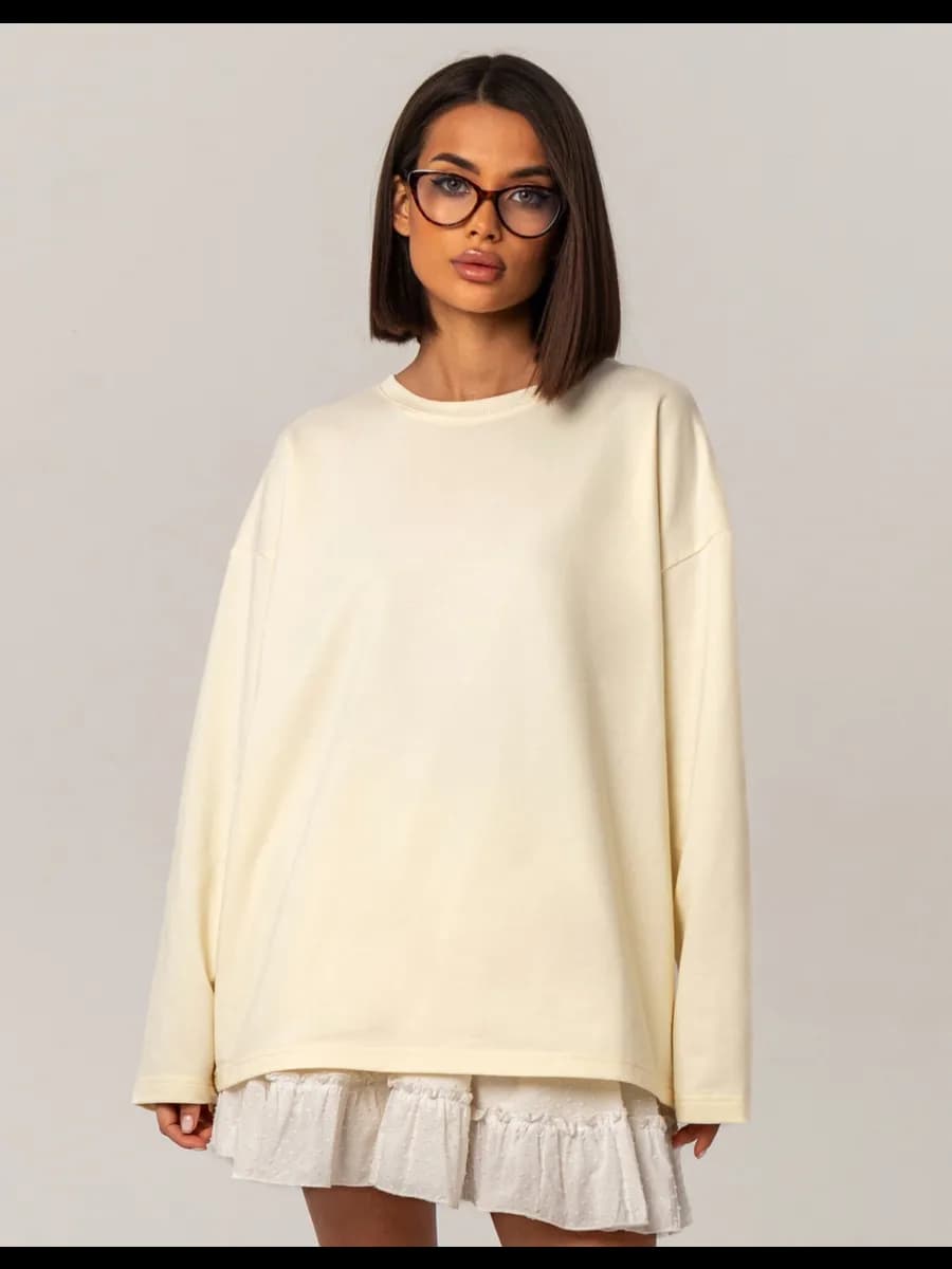 Лонгслив оверсайз сливочный однотонный