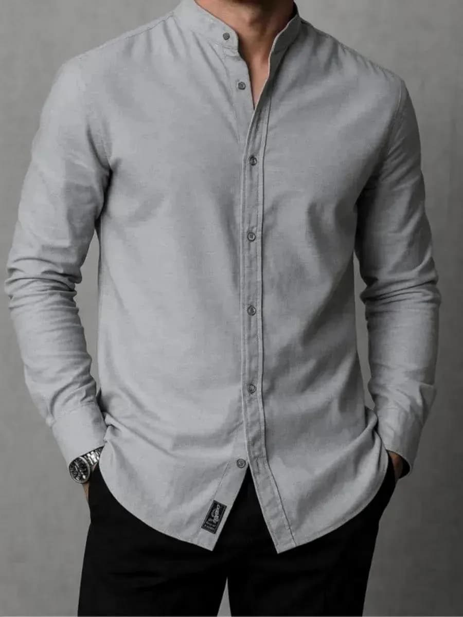 Рубашка классическая приталенная с воротником стойкой - фото 1