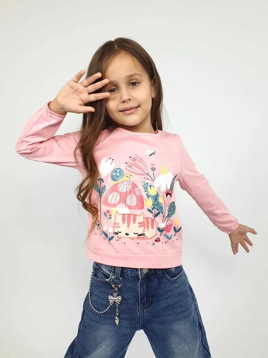 Лонгслив детский с вышивкой и принтом в садик