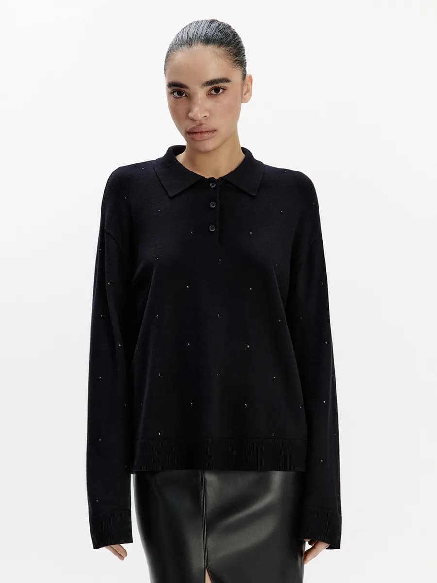 Джемпер-поло с блестящими стразами - фото 1