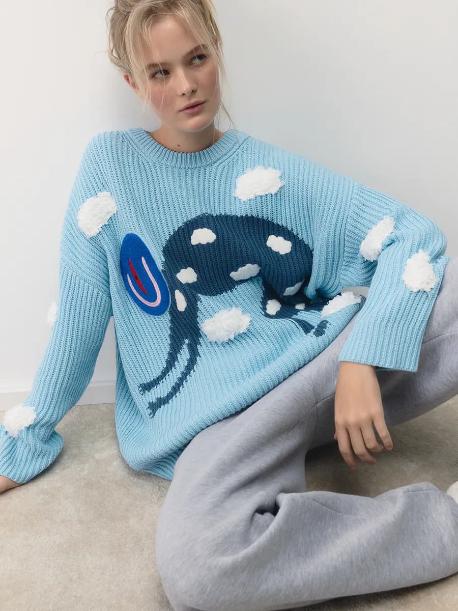 Джемпер вязаный в рубчик с фактурными деталями