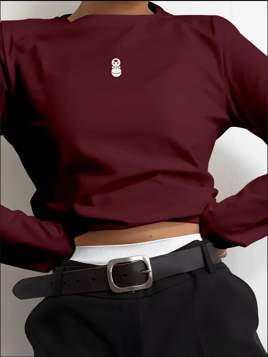 Лонгслив из хлопка однотонный базовый с принтом - фото 1