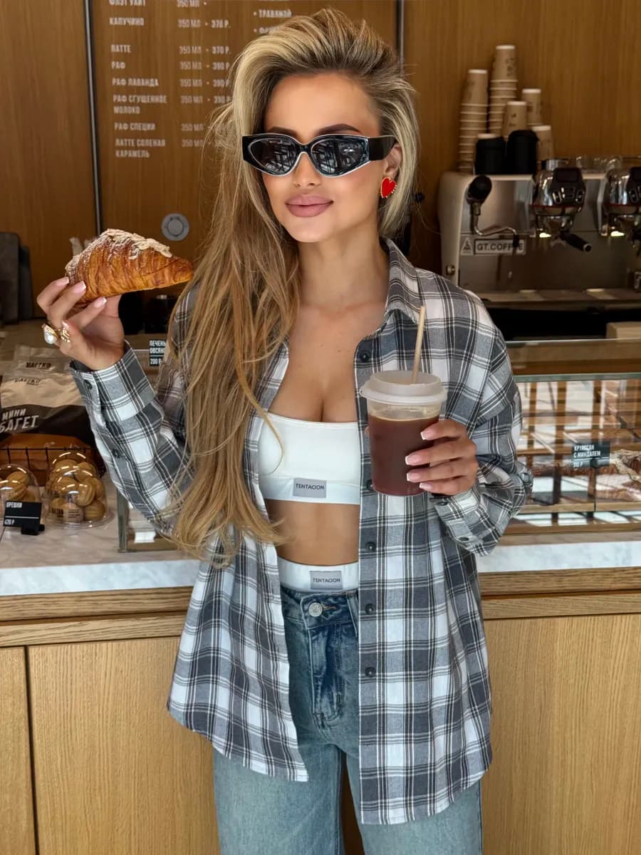 Рубашка в клетку хлопковая оверсайз