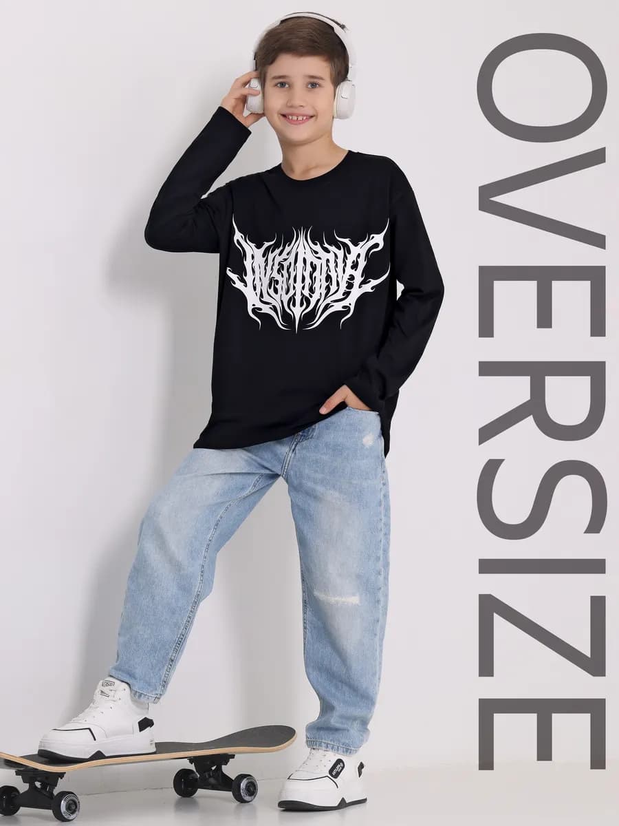 Лонгслив оверсайз для мальчиков подростков хлопок