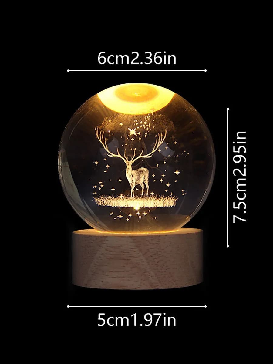 Ночник Олень светодиодный стеклянный новогодний