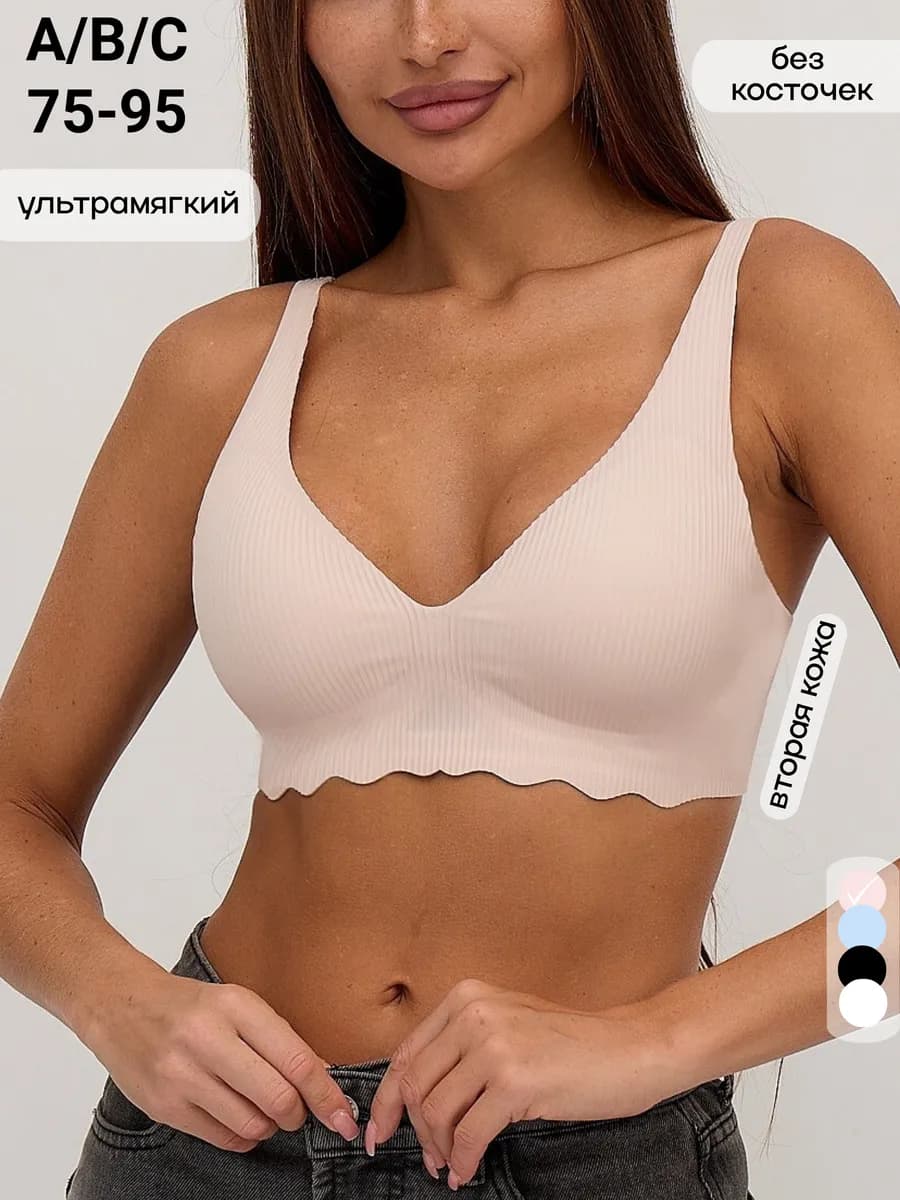 Бюстгальтер без косточек бесшовный в рубчик - фото 1