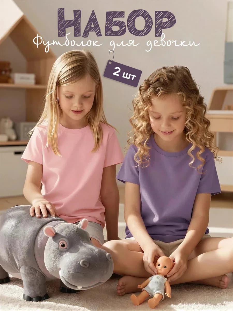 Однотонная футболка детская набор 2 штуки