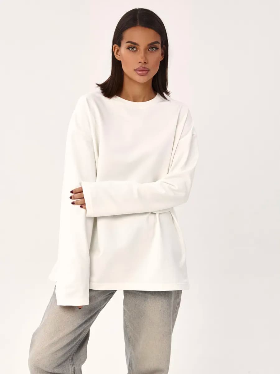 Лонгслив оверсайз белый большие размеры