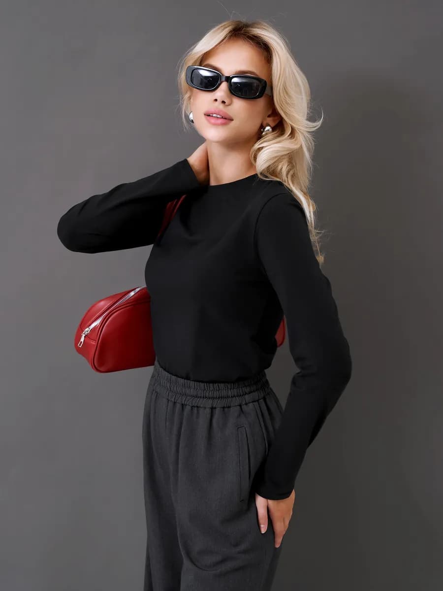 Лонгслив черный базовый хлопок