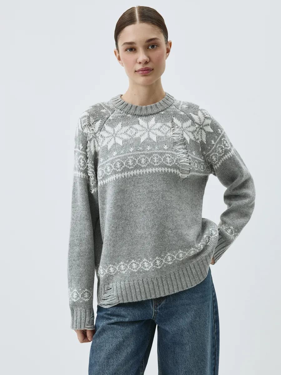 Вязаный джемпер рваный оверсайз с содержанием шерсти