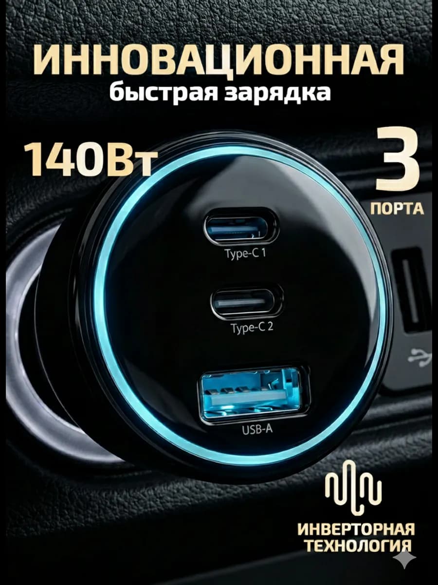 Зарядка в прикуриватель машины для телефона быстрая 140 W