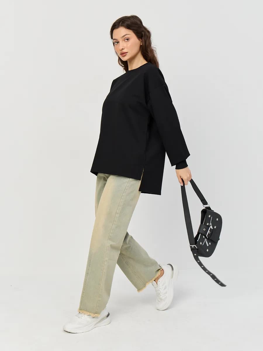 Свитшот с разрезами оверсайз черный