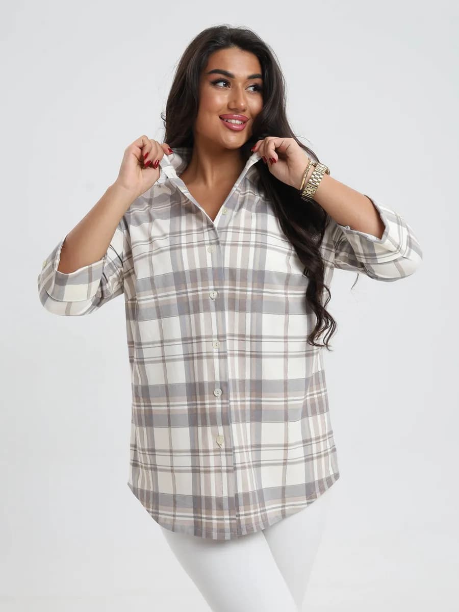 Рубашка женская в клетку хлопок осень большие размеры