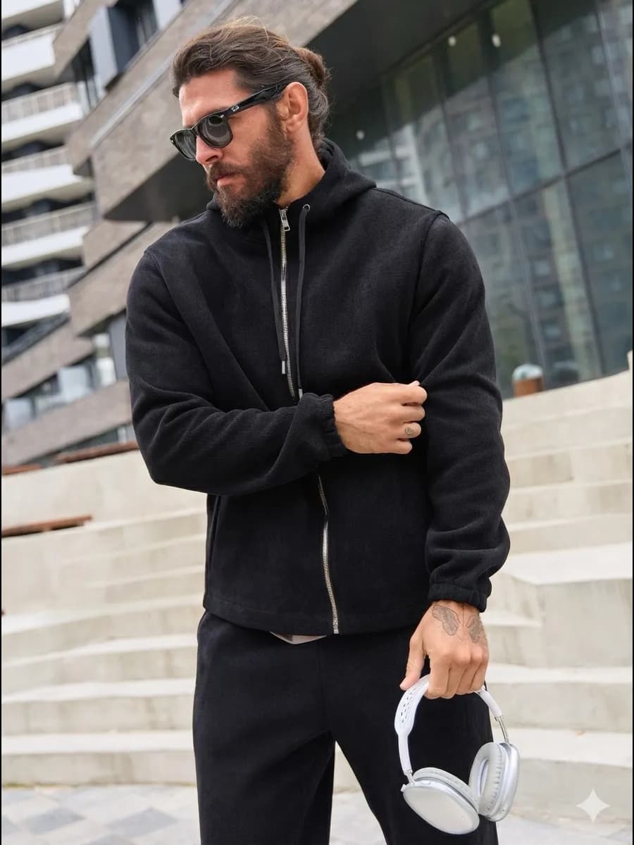 Теплый вельветовый костюм на молнии