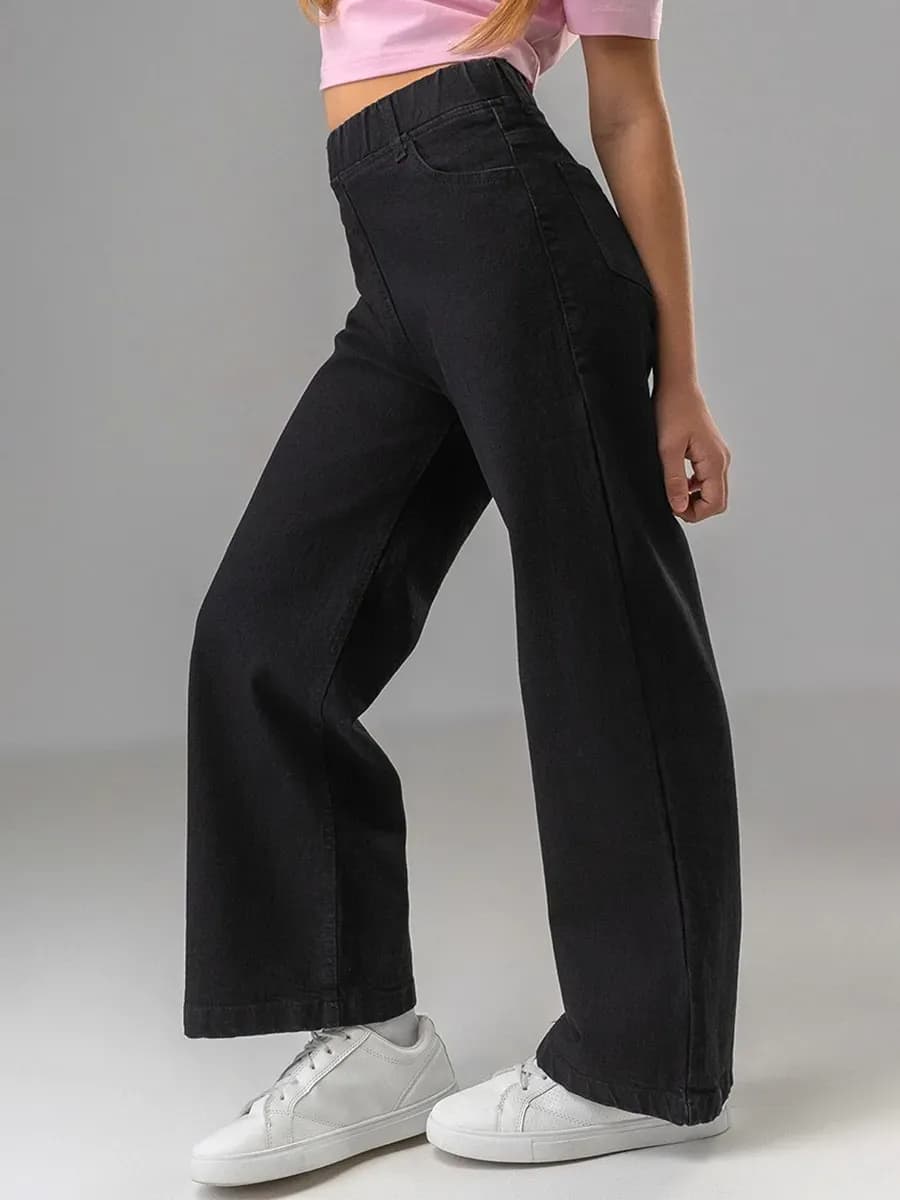 Джинсы палаццо на резинке широкие