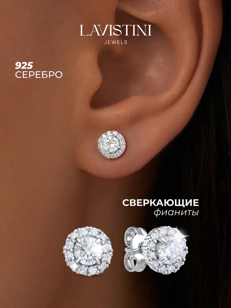 Серьги-пусеты серебро 925 с фианитами