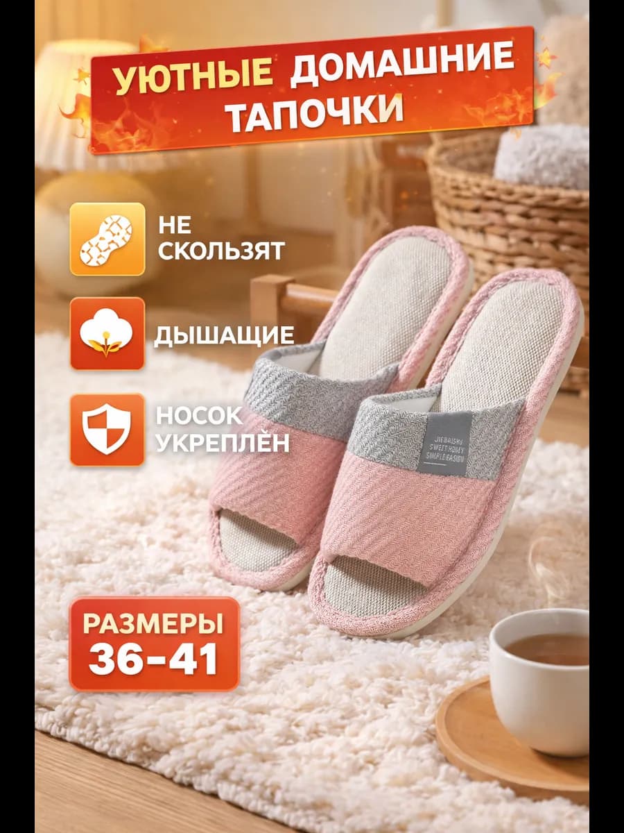 Тапочки домашние открытые легкие комнатные