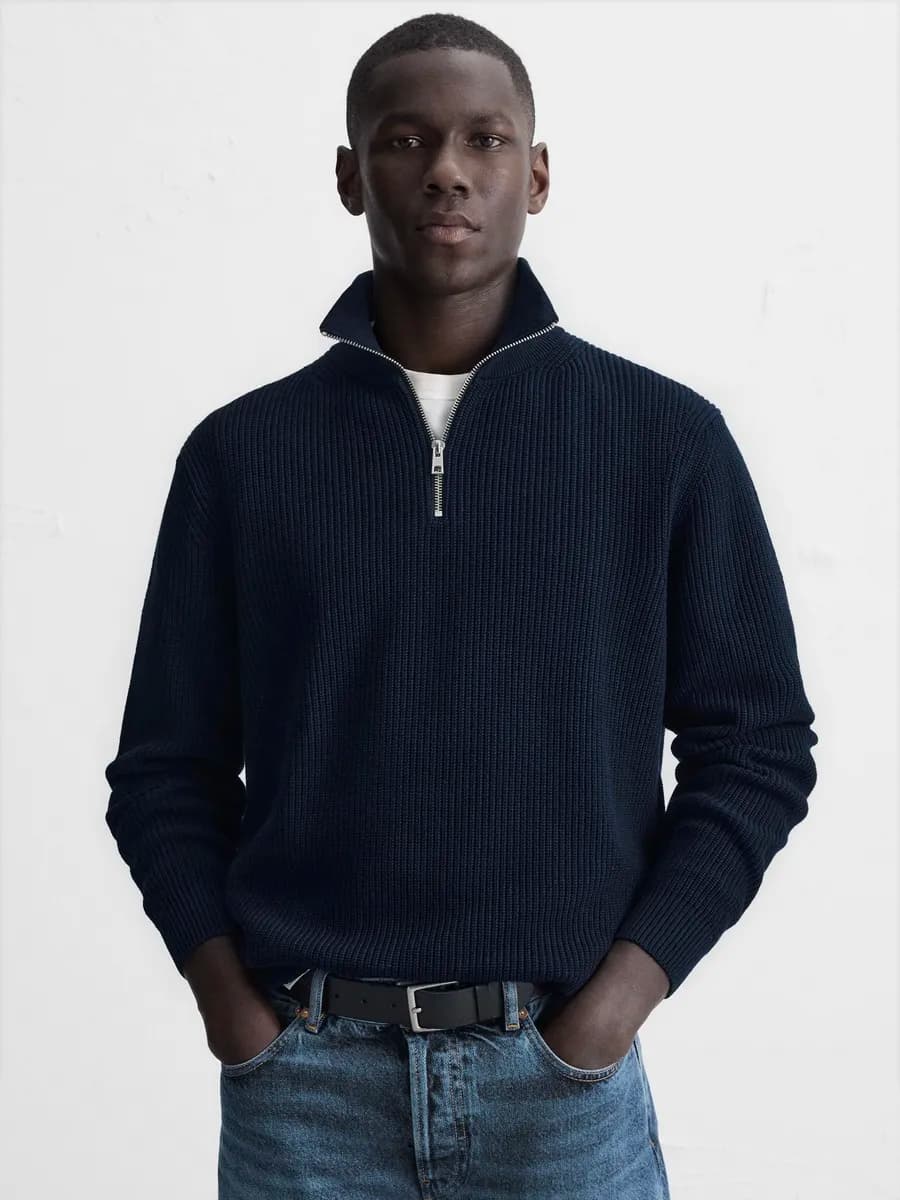 Свитер с горлом на молнии вязаный теплый полузамок old money