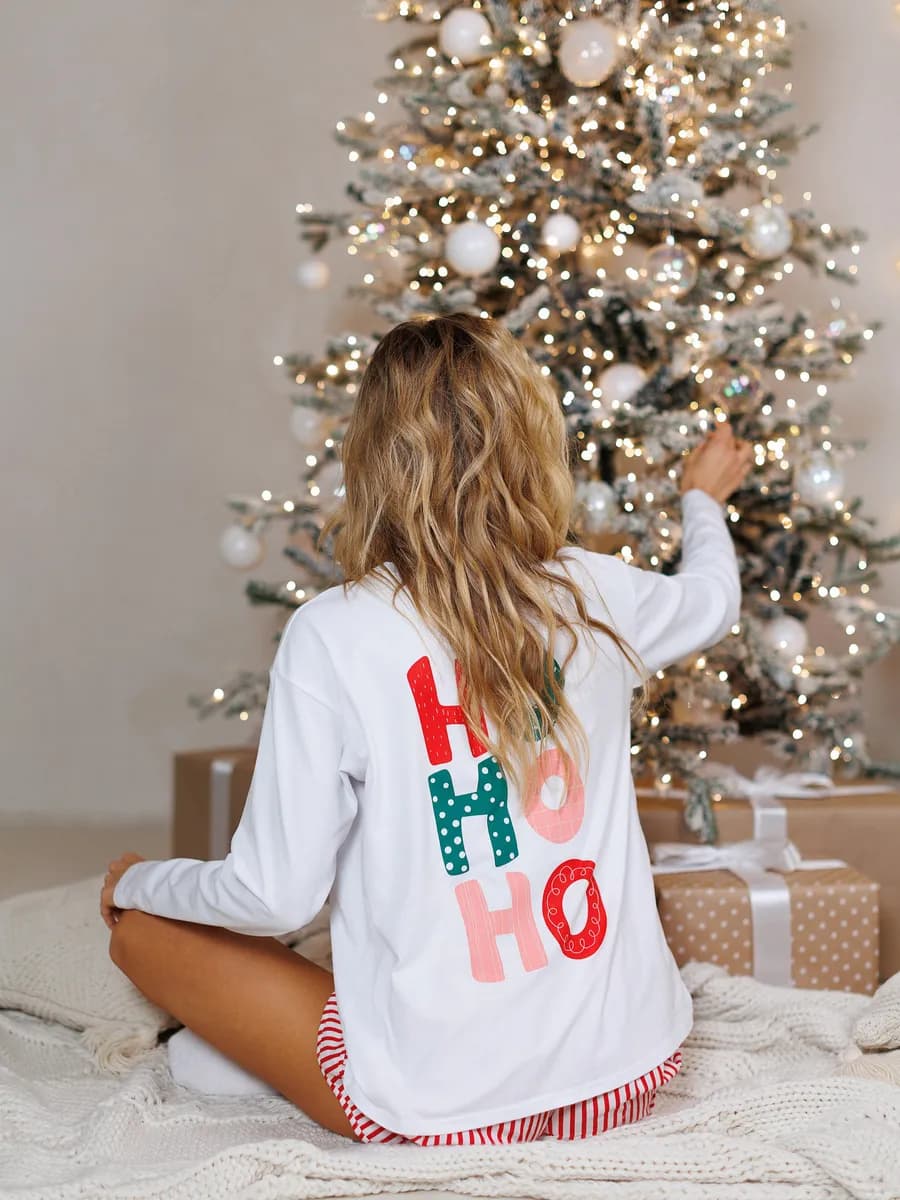 Пижама с шортами и лонгсливом новогодняя домашняя