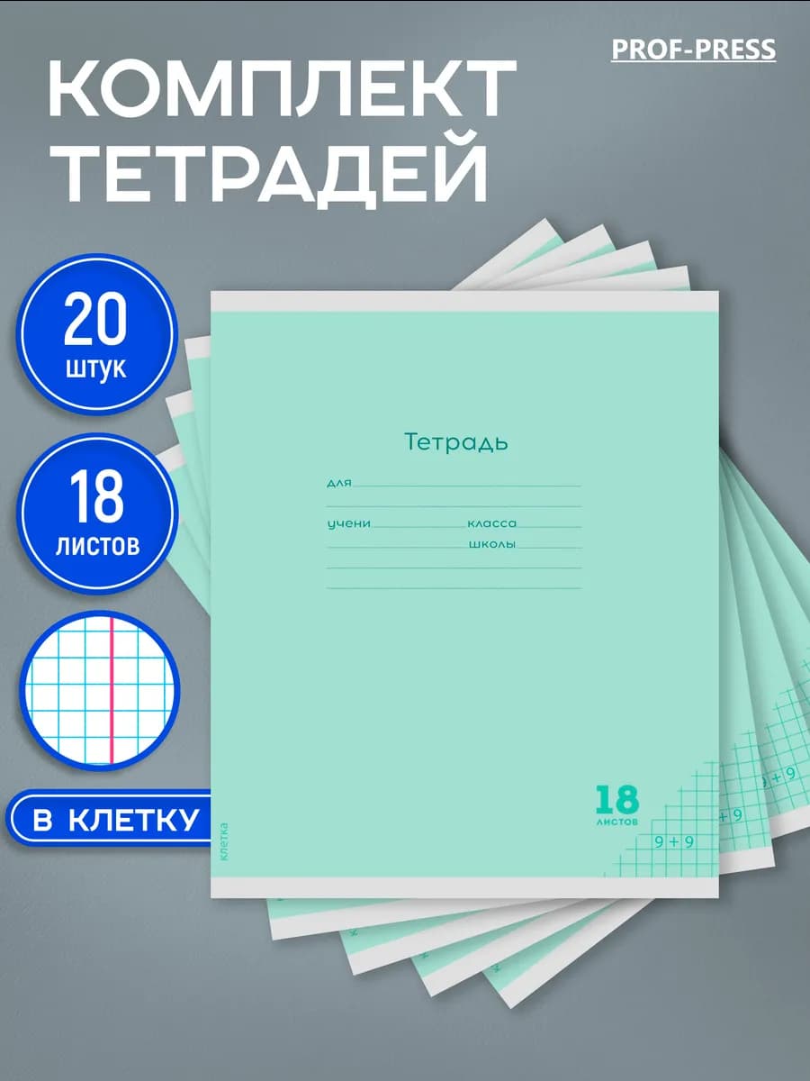 Тетради в клетку 18 листов 20 штук