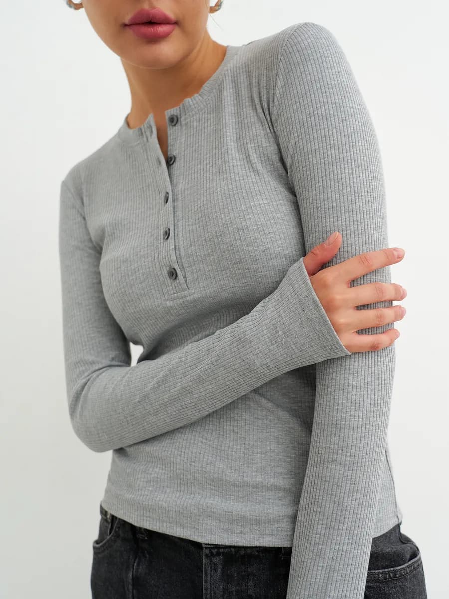 Лонгслив кофта поло облегающий в рубчик