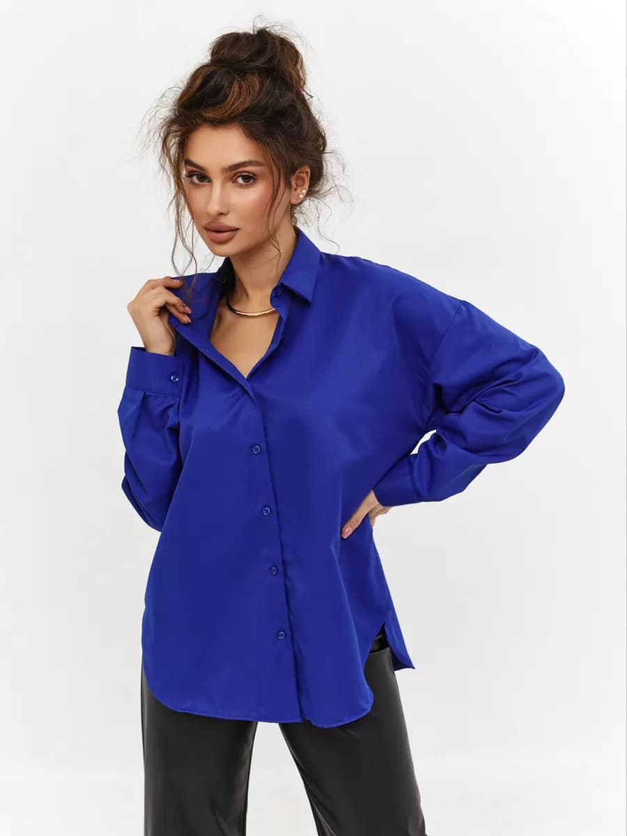 Рубашка оверсайз синяя на корпоратив