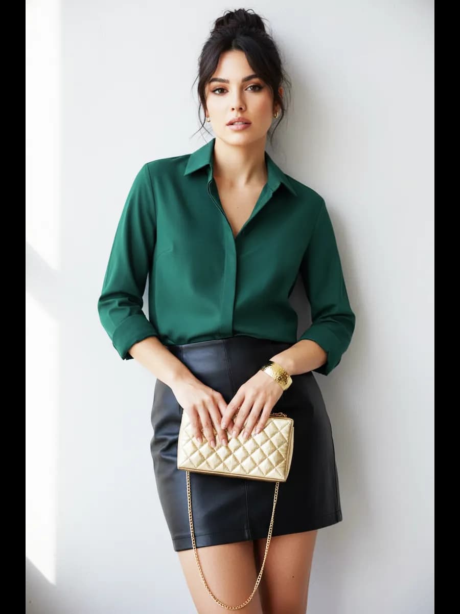 Рубашка зеленая классическая офисная хлопок