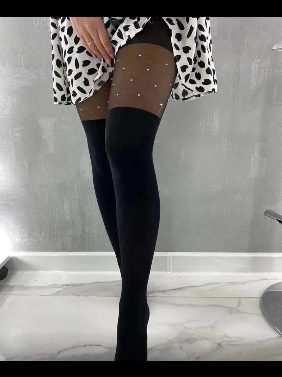 Колготки чулки с имитацией со стразами