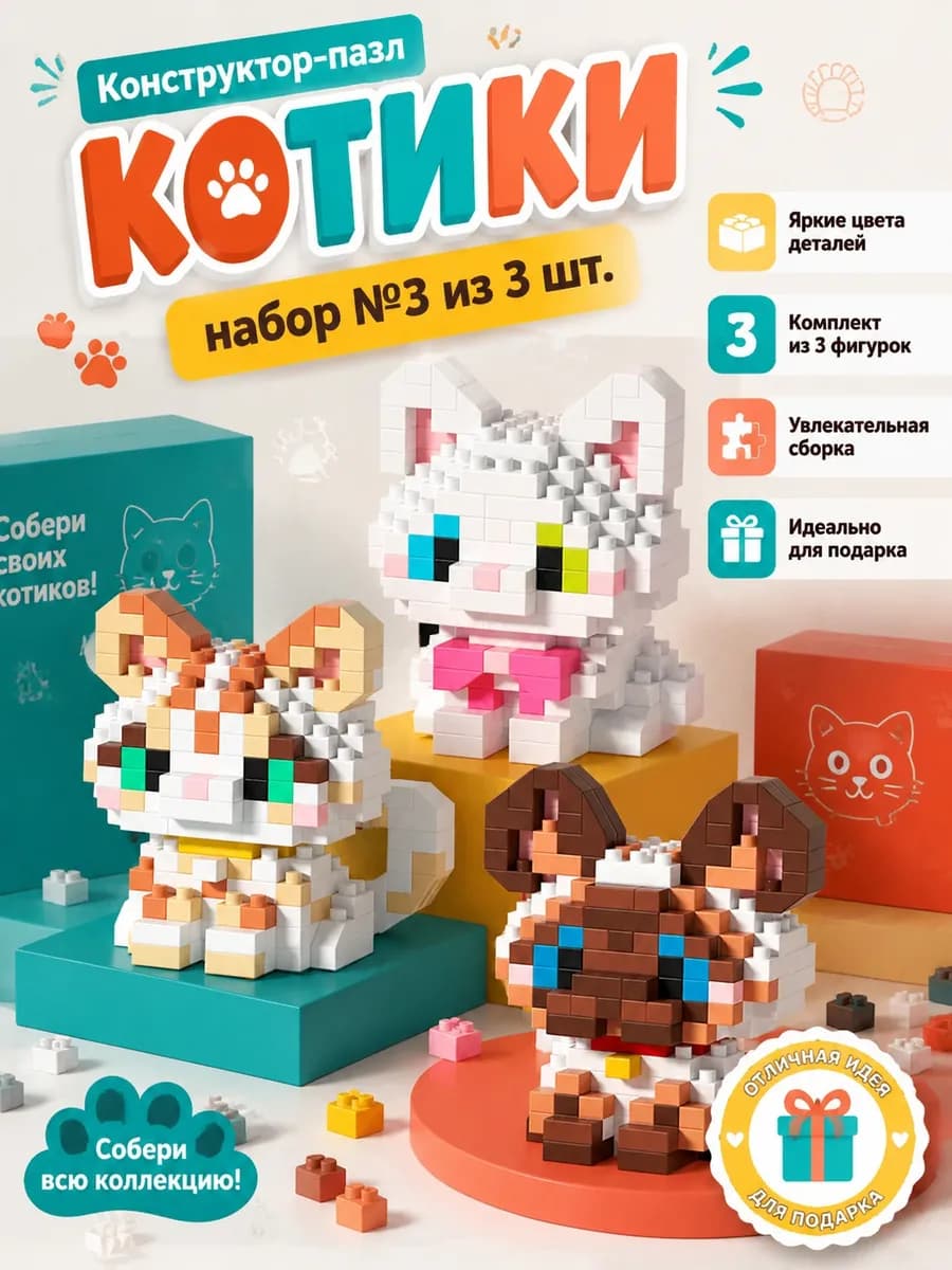 подарочный набор 3д конструктор 3 кота