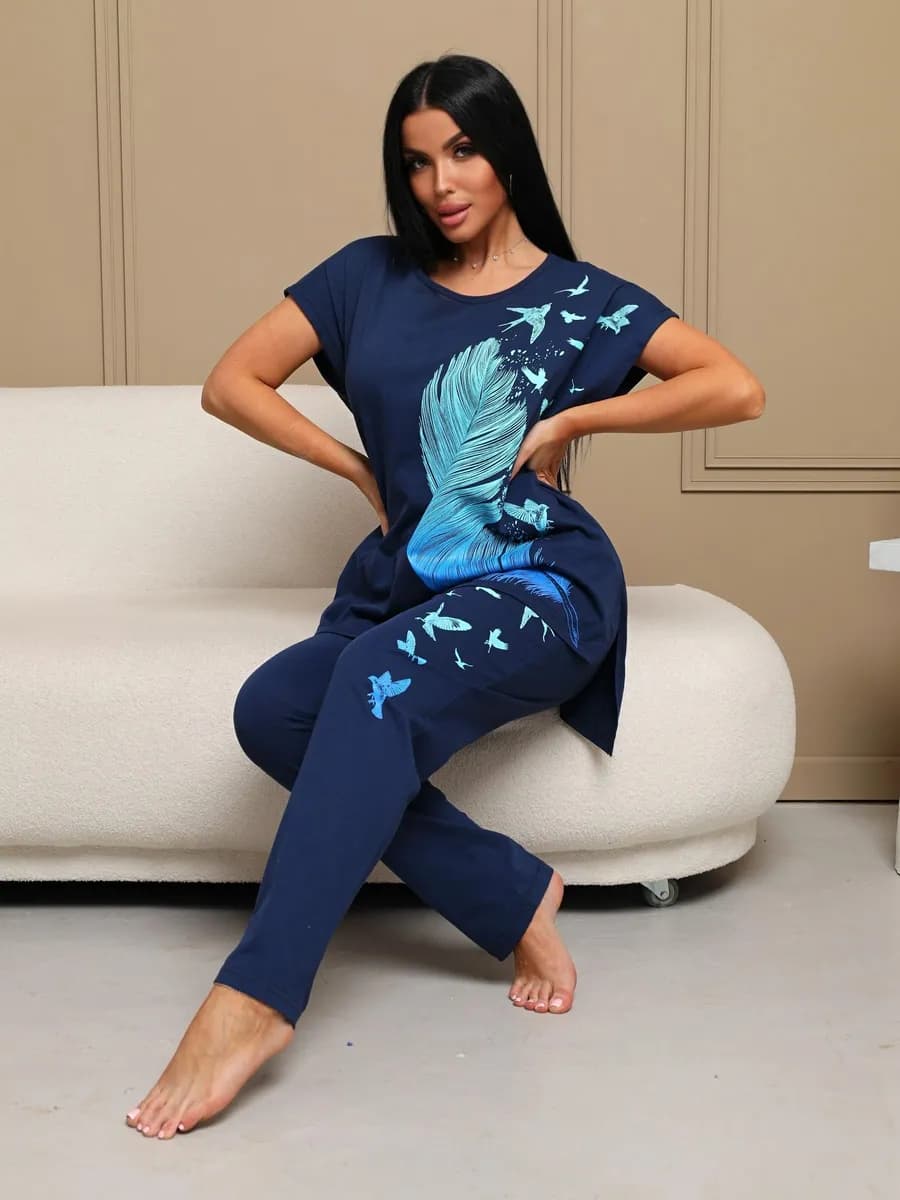 Костюм со штанами домашний больших размеров летний