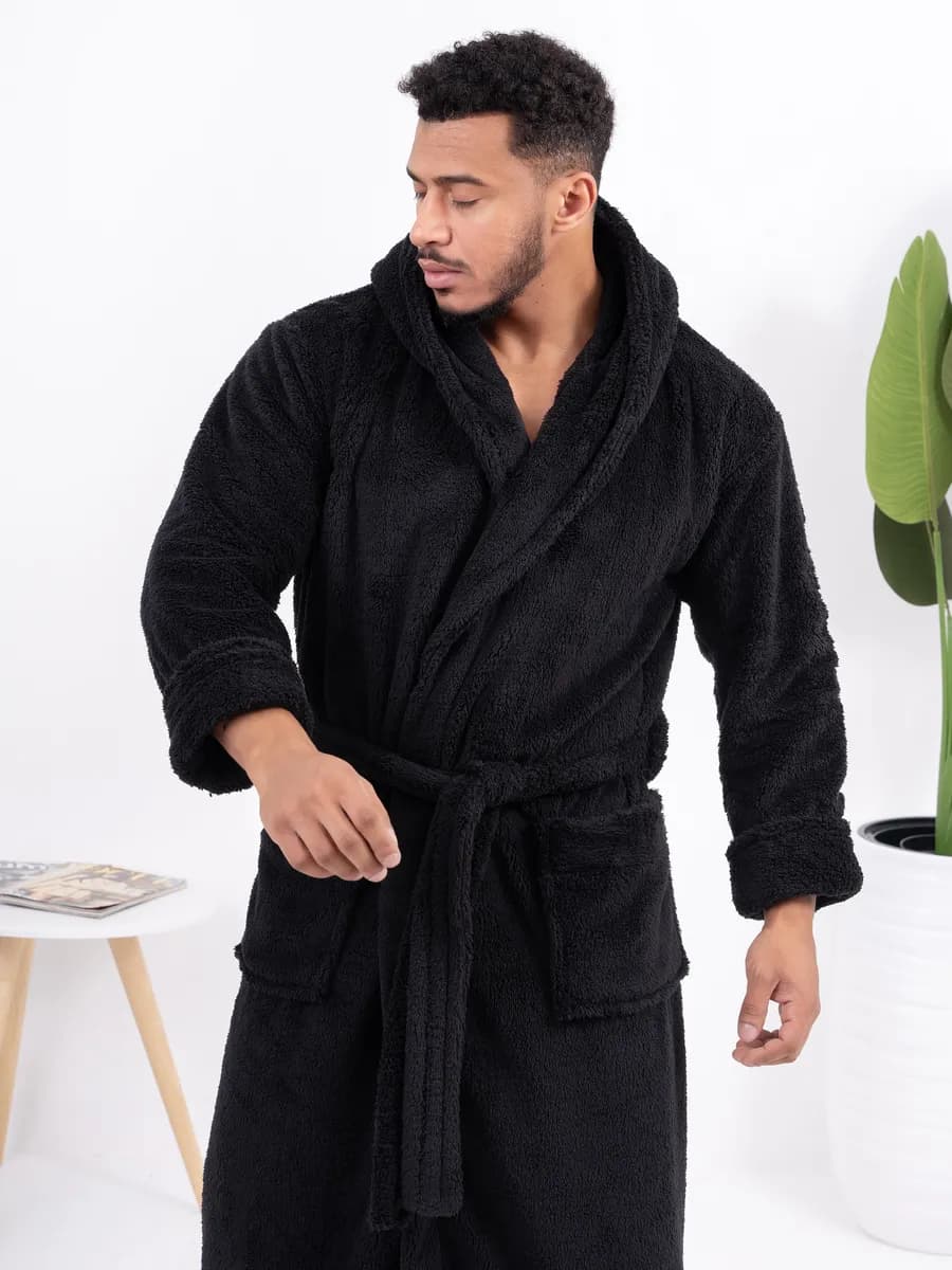 халат махровый теплый для дома с капюшоном