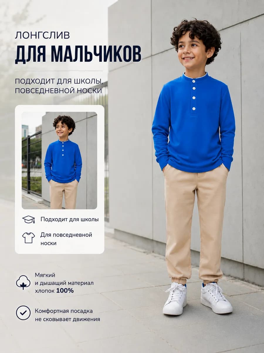 Лонгслив -поло детское для мальчиков