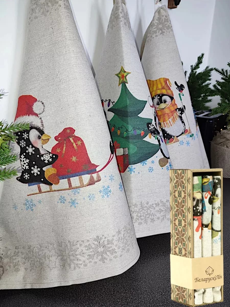 Подарочный набор кухонных полотенец лён НГ 2026 Лошади