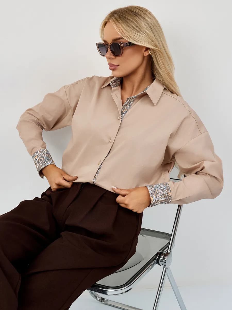 Рубашка оверсайз офисная хлопок на 23 февраля