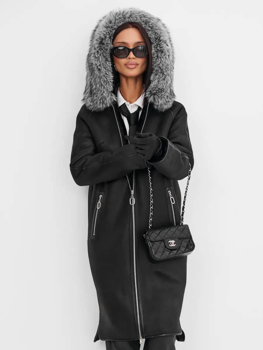 Дубленка зимняя с капюшоном большие размеры