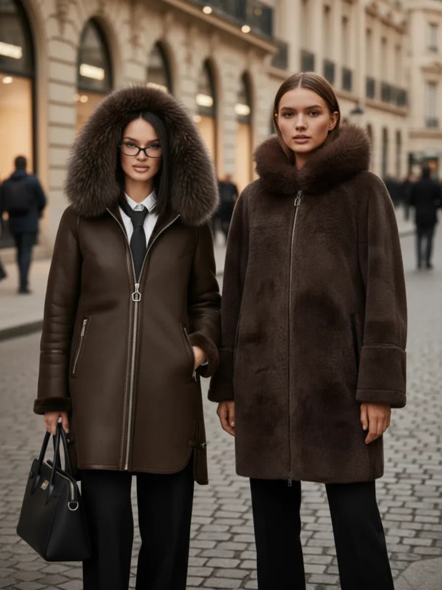 Дубленка двусторонняя больших размеров с эко - мехом песца