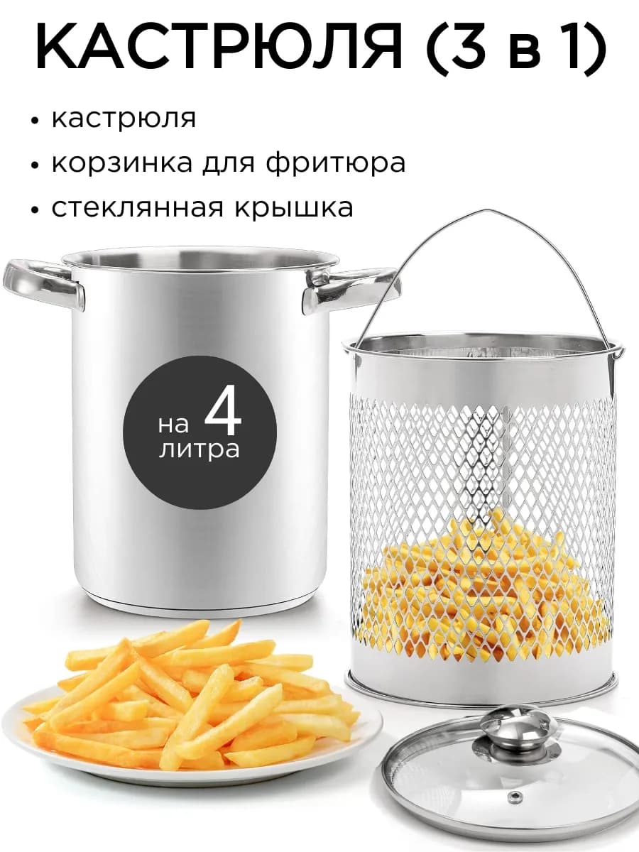 Кастрюля фритюрница с сеткой и крышкой