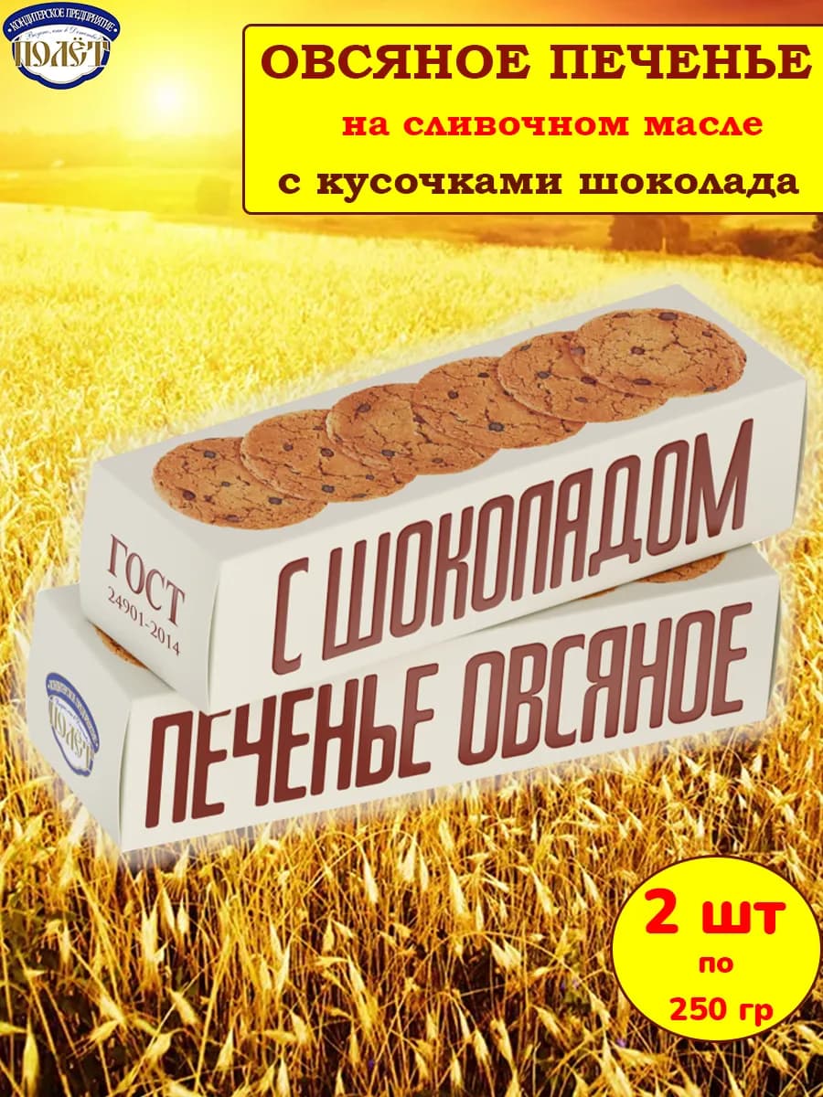 Печенье овсяное с кусочками шоколада, 2 шт