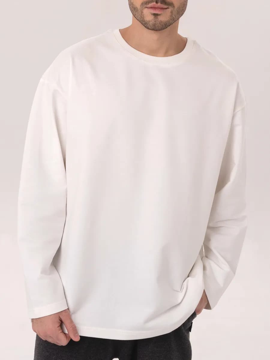 Лонгслив оверсайз белый однотонный