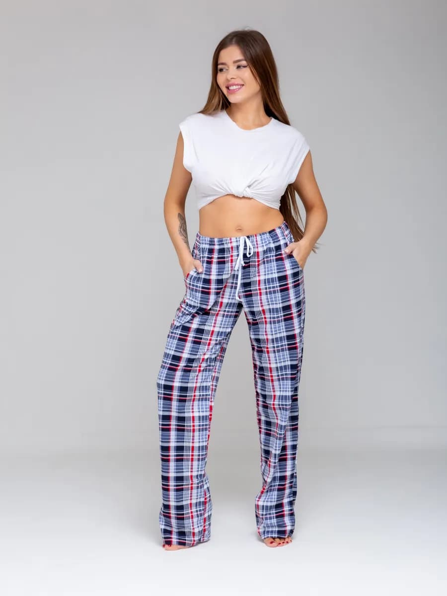 Брюки домашние трикотажные в клетку