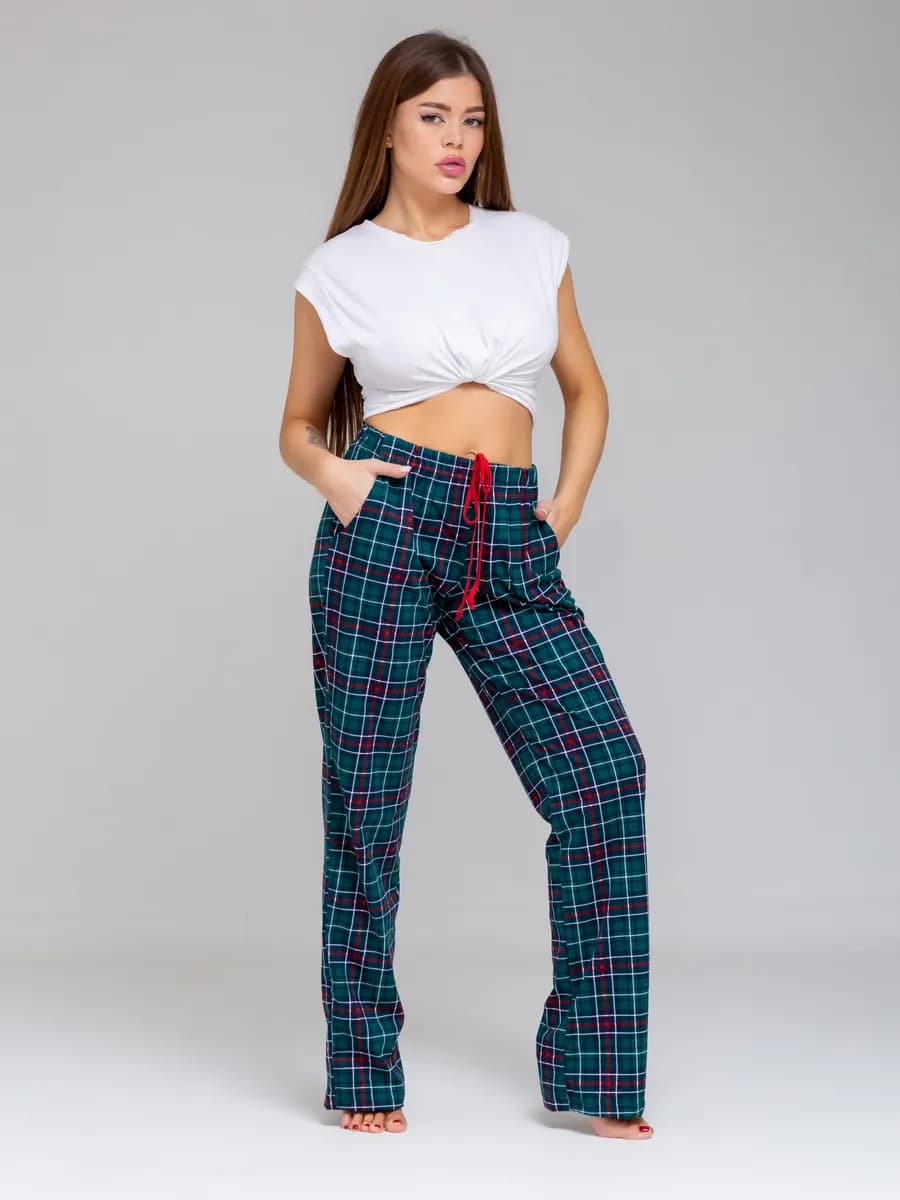 Брюки домашние трикотажные в клетку